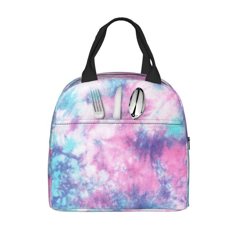 PrelerDIY Pastel Blue Pink Tie Dye Lunch Box Insulated Meal Bag Lunch Bag Reusable Snack Bag Food Container For Boys Girls Men Women School Work Travel Picnic - Image 1